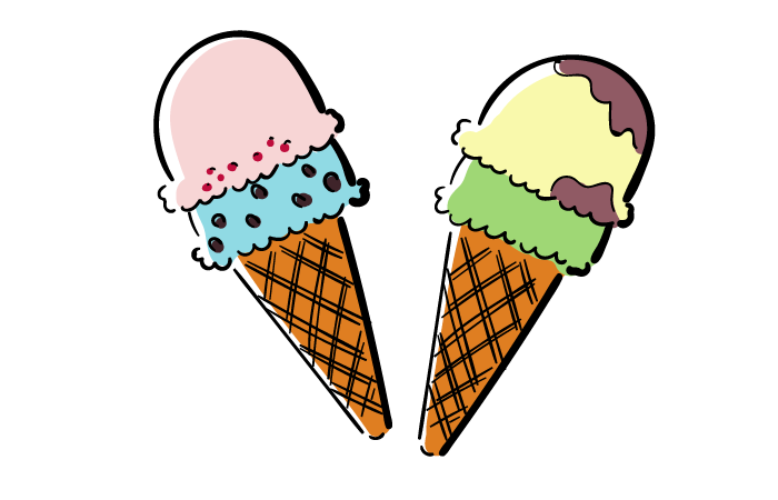 チョコミントとバニラアイスクリームの無料素材イラスト