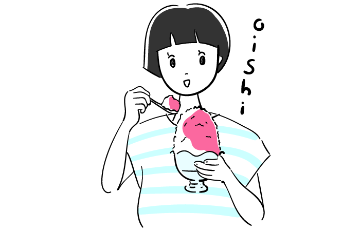 かき氷を食べる女性のフリーイラスト素材