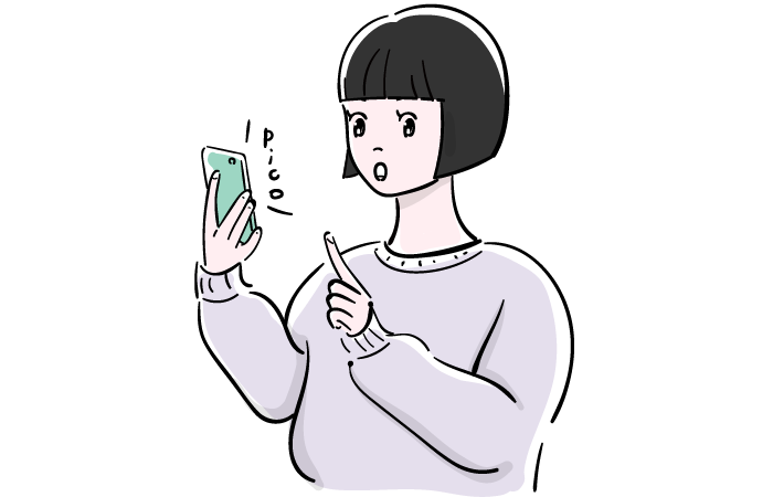 スマホを操作する女性のフリーイラスト素材 おしゃれでかわいい