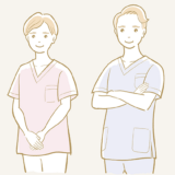 スクラブを着た男性と女性の看護師さんのイラスト