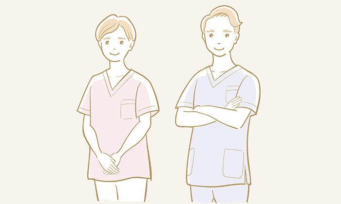 スクラブを着た男性と女性の看護師さんのイラスト