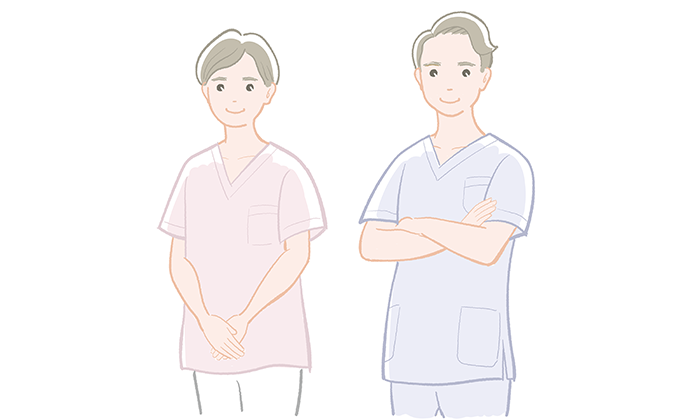 スクラブを着た男性と女性の看護師さんのイラスト（カラー）