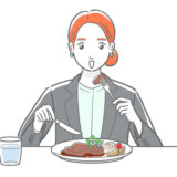 女性会社員が食事をしているフリーイラスト