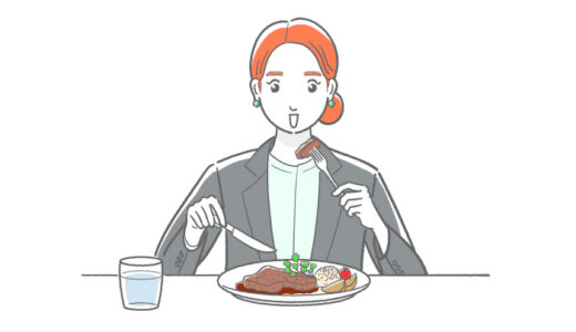 女性会社員が食事をしているフリーイラスト