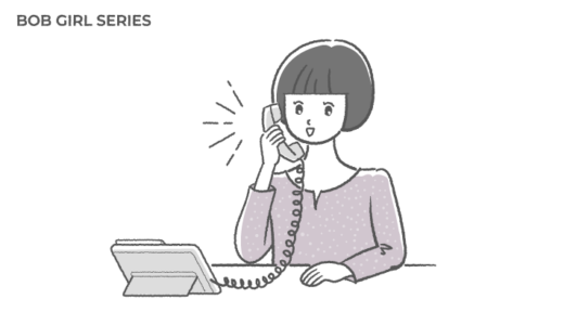 ボブヘアの女性が電話受付をしているフリーイラスト