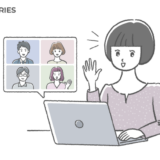 オンライン会議をしているボブヘアの女性のフリーイラスト