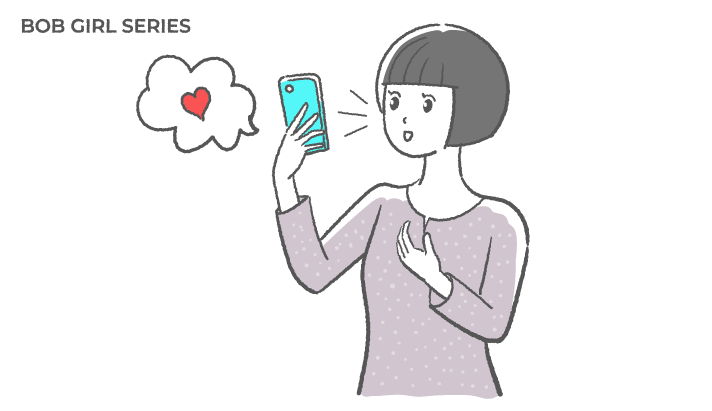 スマートフォンでビデオ通話するボブヘアの女性のフリーイラスト