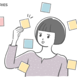 付箋を選んでいるの女性のフリーイラスト