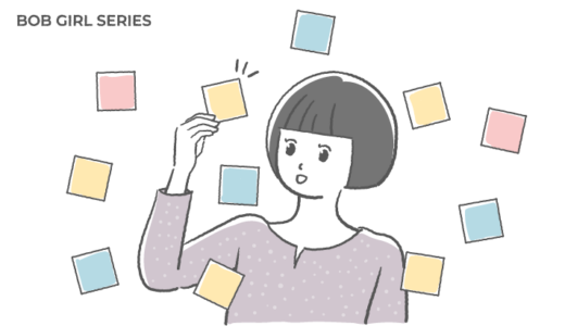 付箋を選んでいるの女性のフリーイラスト