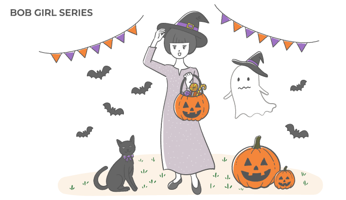ハロウィーンで仮装する女性のフリーイラスト